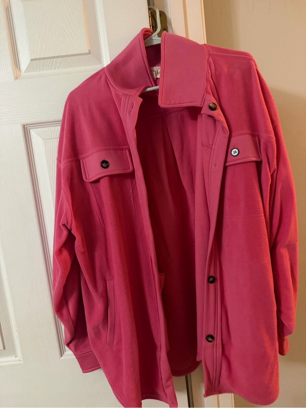 Women's Pink Fleece Jacket - Casual Button-Up Coat